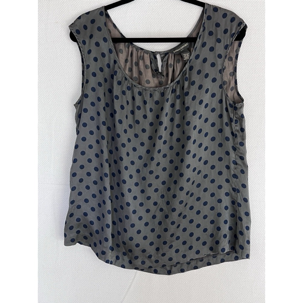 Banana Republic Silk Blend Blue Gray Polka Dot Sleeveless Blouse Top Medium